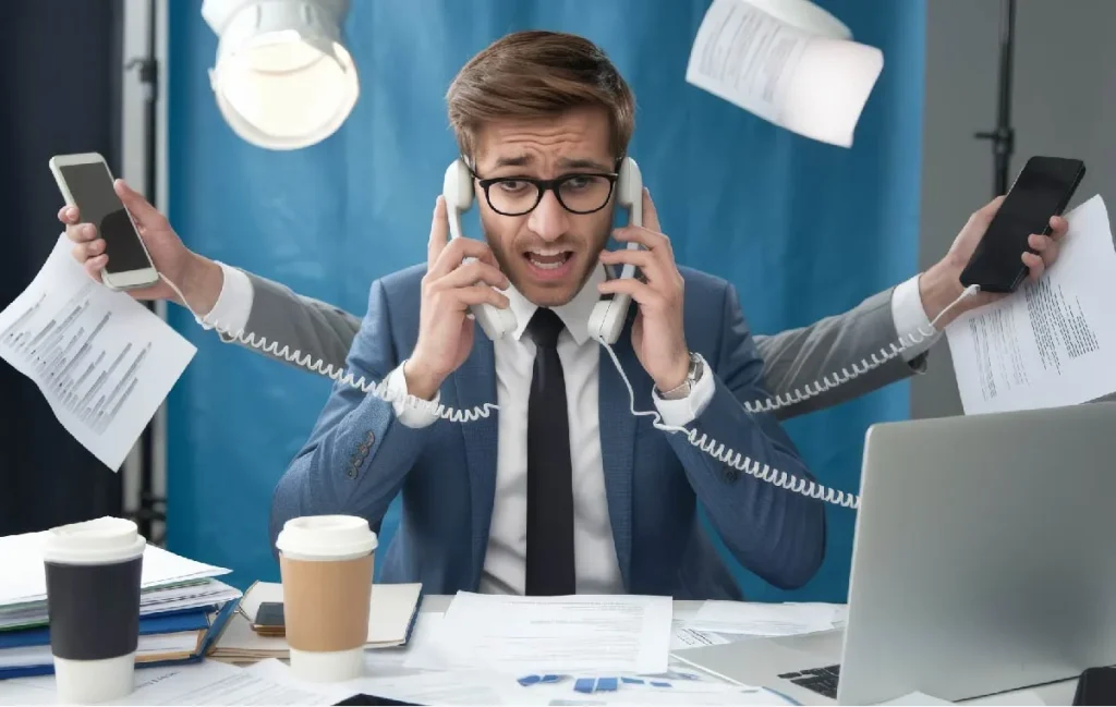 Stressed founder struggling with paperwork and chaos before hiring EA for time management and operational support