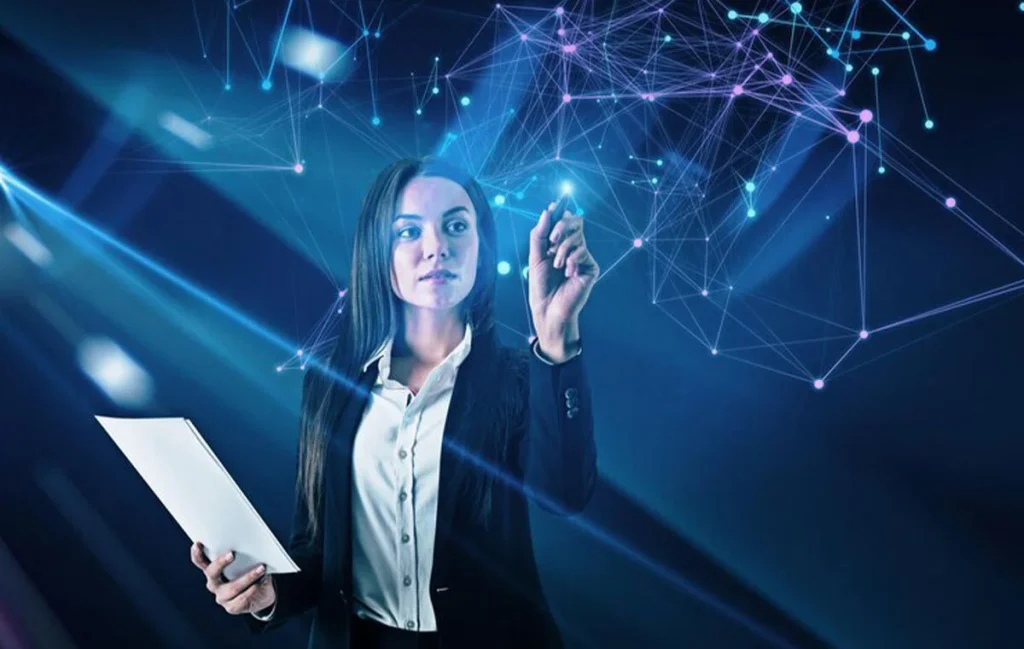 Future of executive assistants using AI technology and digital networks to orchestrate strategic business operations efficiently