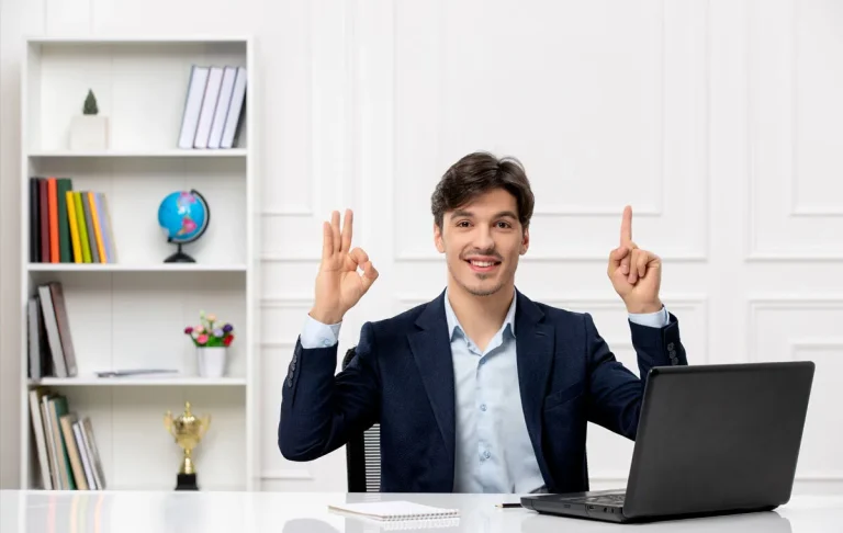 Confident businessman explaining the difference between a good vs great executive assistant during a meeting