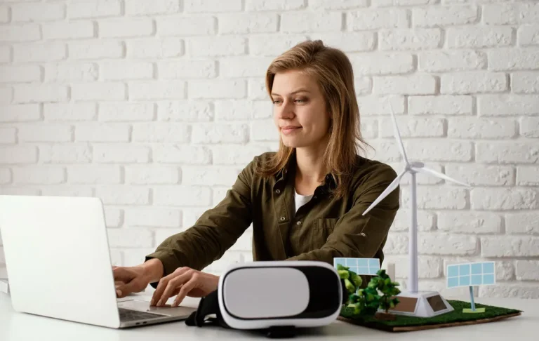 Professional demonstrating remote work trends working from home office with laptop in modern flexible workspace