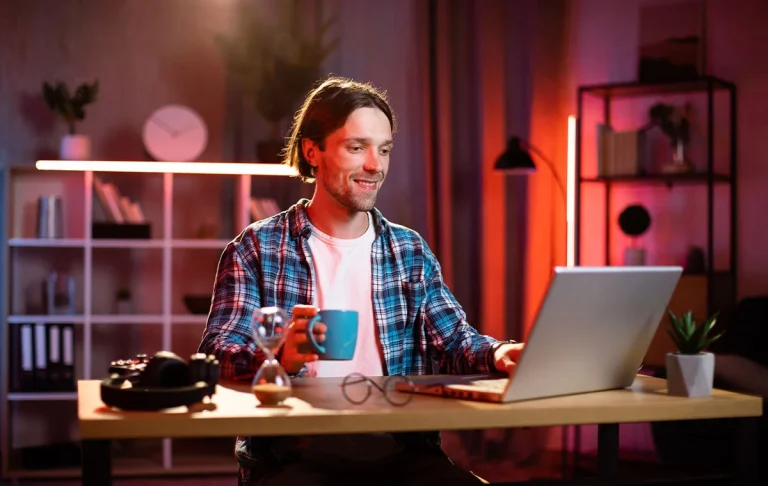 Remote professional working from home office representing reverse brain drain talent staying in preferred locations