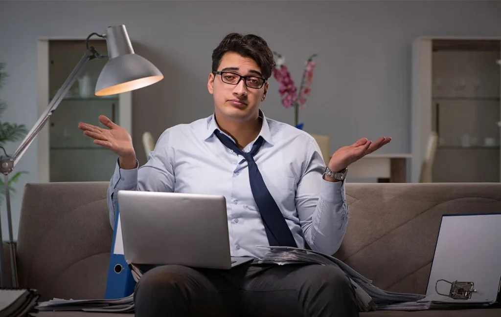 Smart founders overwhelmed by operational chaos and decision fatigue with hands up in confusion