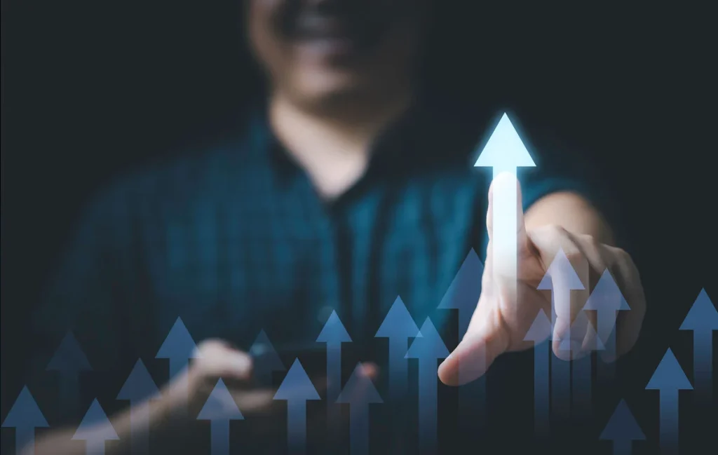 Executive virtual assistant driving business growth with upward performance and productivity indicators.