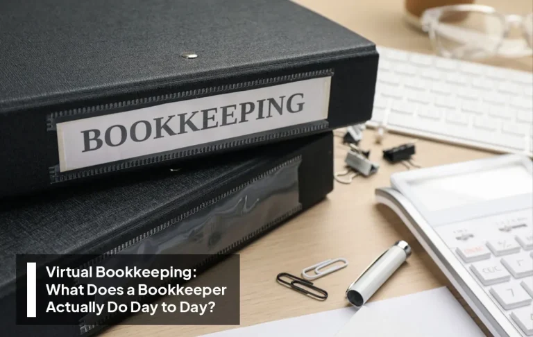 Virtual bookkeeper managing financial workflows and daily transactions on a laptop.